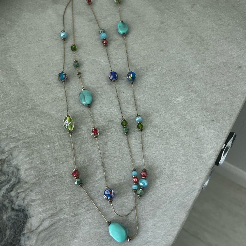 Turquoise Multi-Bead Long Necklace - Unbranded